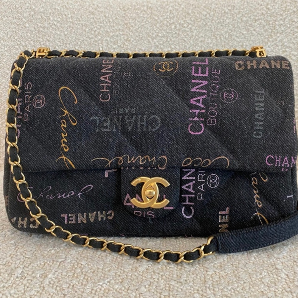 Authentic Chanel Medium Quilted Denim Mood Flap Bag